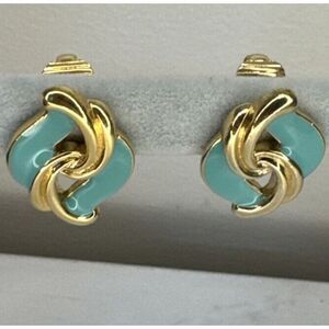 AVON Key Biscayne Turquoise‎ Blue Enamel Gold Tone Clip On Earrings